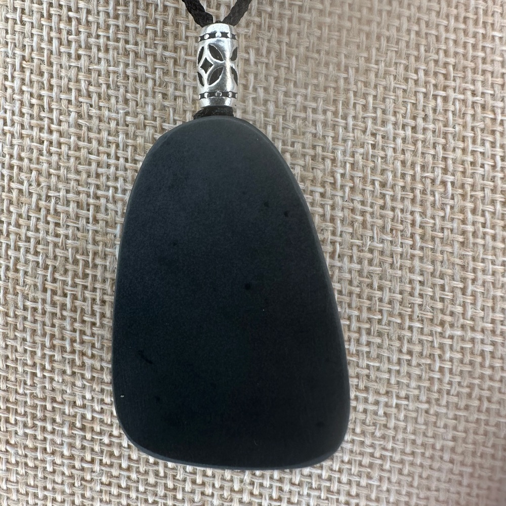 Tai Chi Stone Deer Pendant Necklace, Sterling Silver Accent on Adjustable Rope - Picture 4 of 9